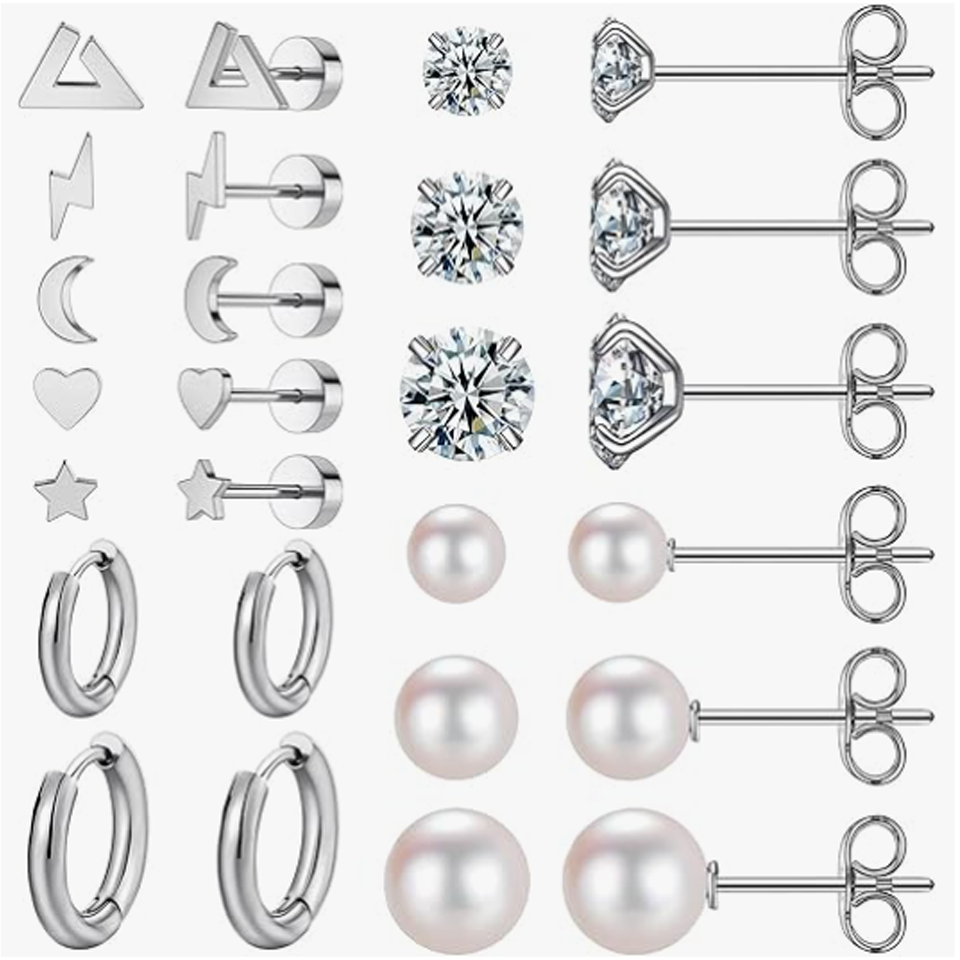 11 Pairs Surgical Steel Earrings Sets for Multiple Piercing